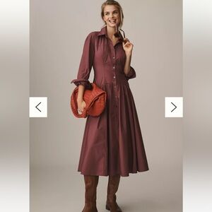 Anthropologie drop waist Burgundy Midi Dress NWT